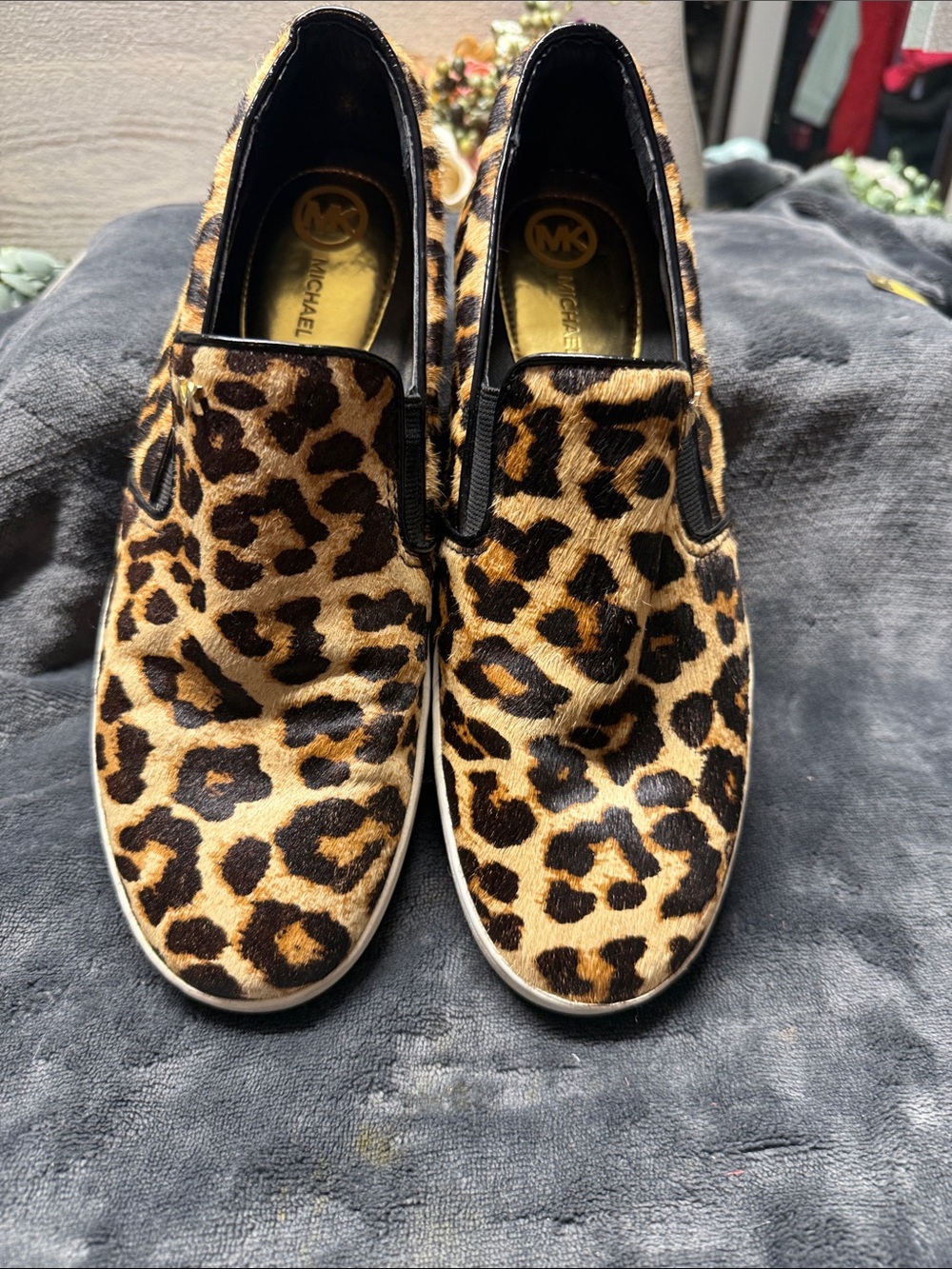 Michael Kors leopard print cow hide slip on sneakers size 8.5